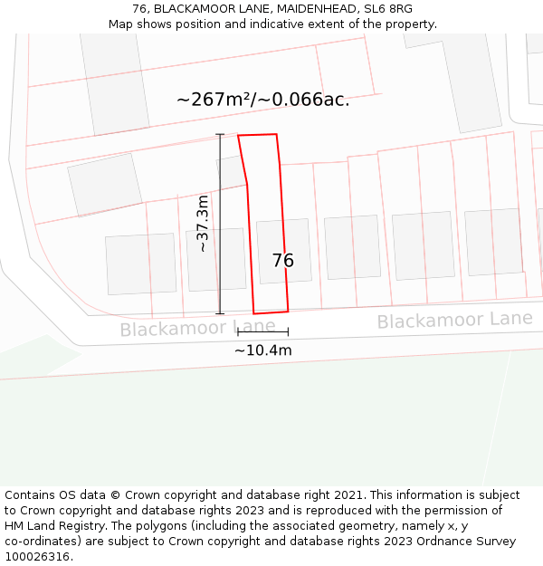 76, BLACKAMOOR LANE, MAIDENHEAD, SL6 8RG: Plot and title map