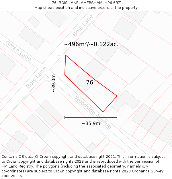 76, BOIS LANE, AMERSHAM, HP6 6BZ: Plot and title map