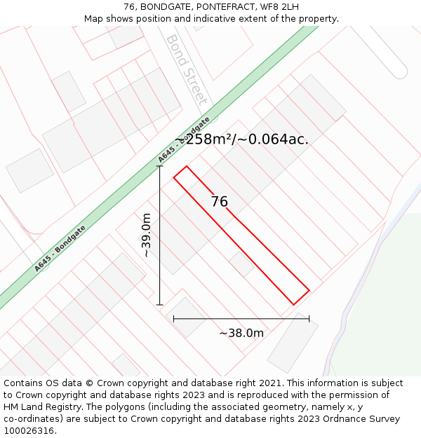 76, BONDGATE, PONTEFRACT, WF8 2LH: Plot and title map