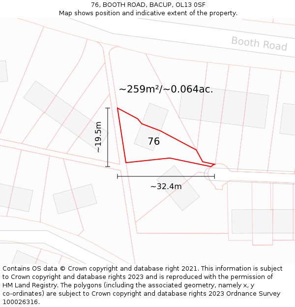 76, BOOTH ROAD, BACUP, OL13 0SF: Plot and title map