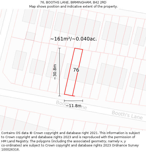 76, BOOTHS LANE, BIRMINGHAM, B42 2RD: Plot and title map