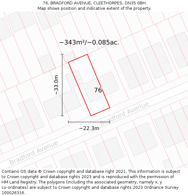 76, BRADFORD AVENUE, CLEETHORPES, DN35 0BH: Plot and title map