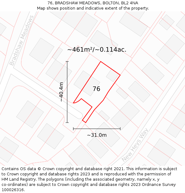 76, BRADSHAW MEADOWS, BOLTON, BL2 4NA: Plot and title map