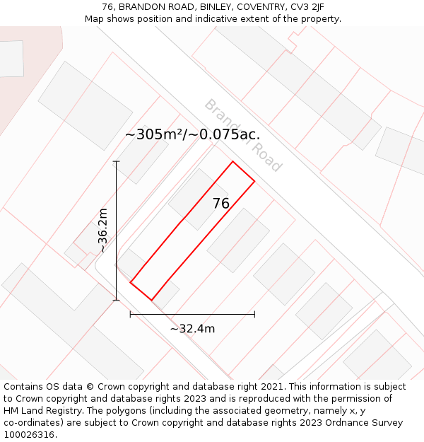 76, BRANDON ROAD, BINLEY, COVENTRY, CV3 2JF: Plot and title map