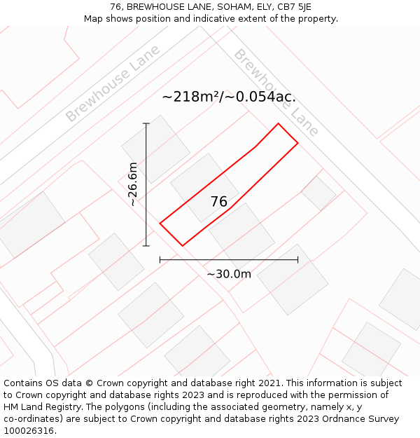 76, BREWHOUSE LANE, SOHAM, ELY, CB7 5JE: Plot and title map