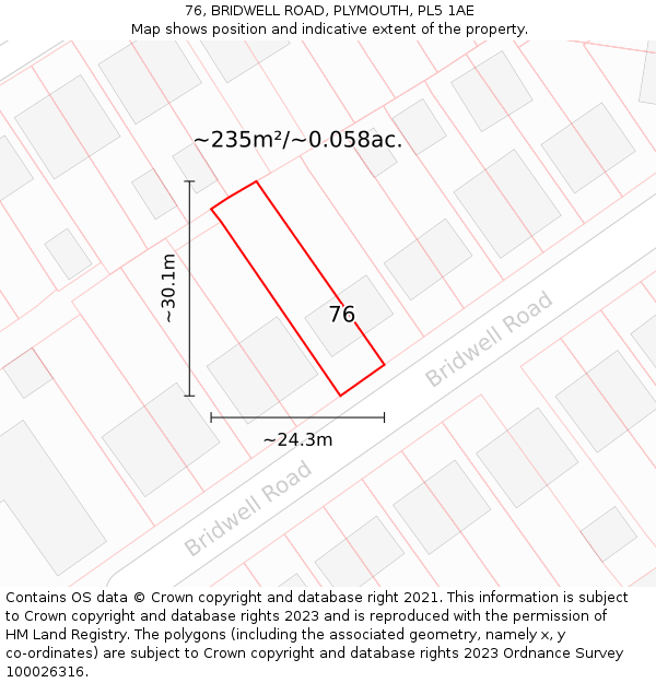 76, BRIDWELL ROAD, PLYMOUTH, PL5 1AE: Plot and title map