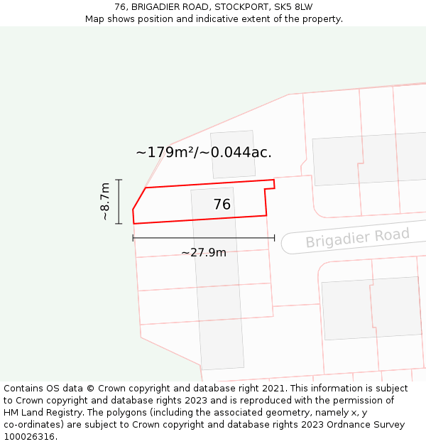 76, BRIGADIER ROAD, STOCKPORT, SK5 8LW: Plot and title map