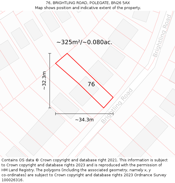 76, BRIGHTLING ROAD, POLEGATE, BN26 5AX: Plot and title map