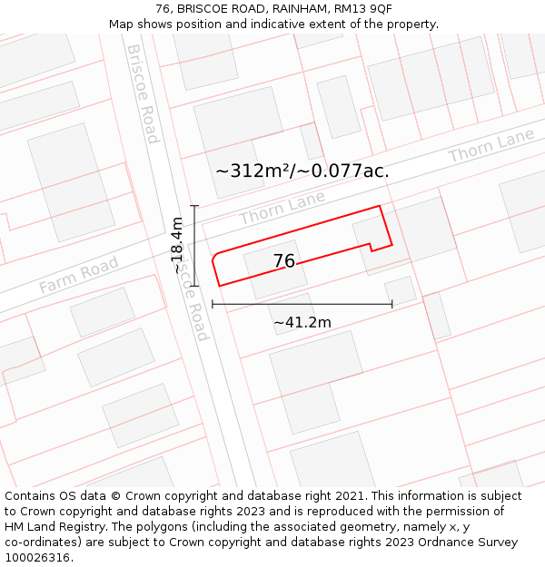 76, BRISCOE ROAD, RAINHAM, RM13 9QF: Plot and title map