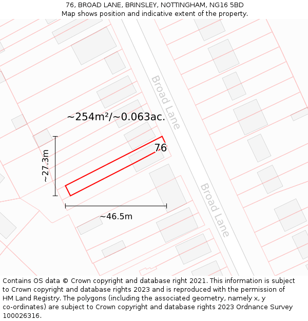 76, BROAD LANE, BRINSLEY, NOTTINGHAM, NG16 5BD: Plot and title map