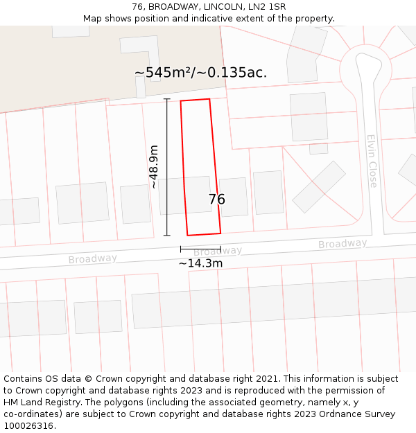 76, BROADWAY, LINCOLN, LN2 1SR: Plot and title map