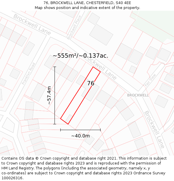 76, BROCKWELL LANE, CHESTERFIELD, S40 4EE: Plot and title map