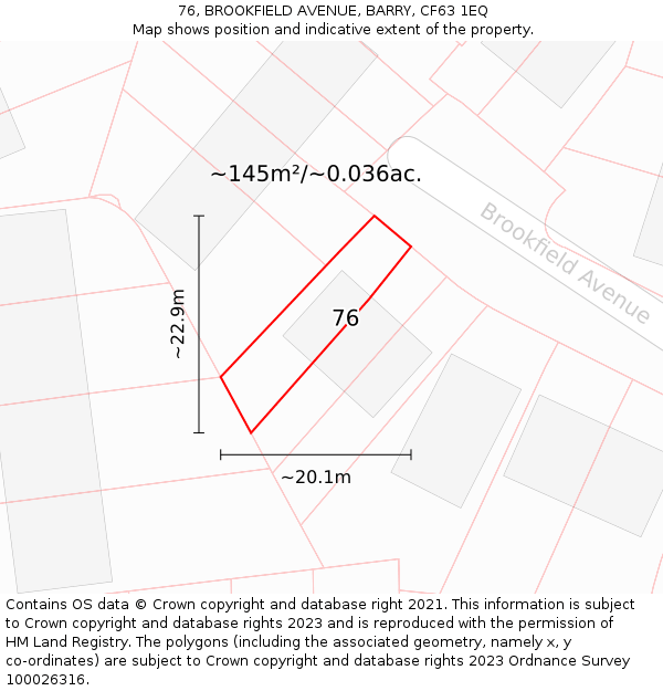 76, BROOKFIELD AVENUE, BARRY, CF63 1EQ: Plot and title map