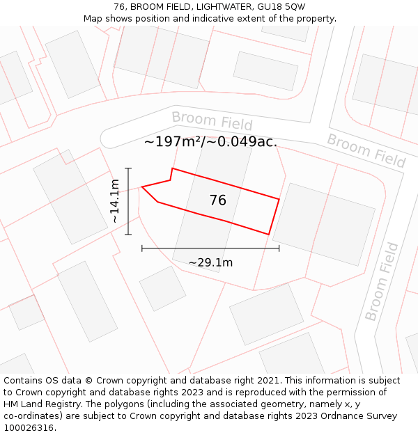 76, BROOM FIELD, LIGHTWATER, GU18 5QW: Plot and title map