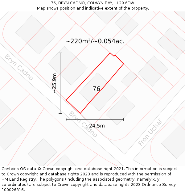 76, BRYN CADNO, COLWYN BAY, LL29 6DW: Plot and title map