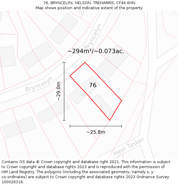 76, BRYNCELYN, NELSON, TREHARRIS, CF46 6HN: Plot and title map