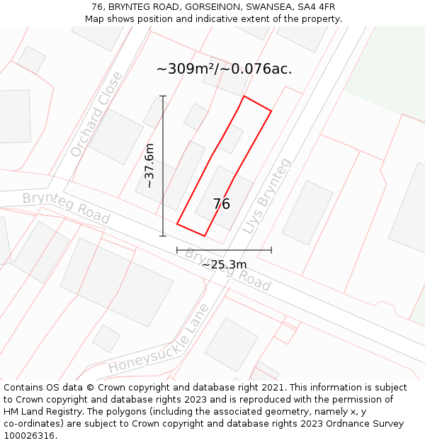 76, BRYNTEG ROAD, GORSEINON, SWANSEA, SA4 4FR: Plot and title map