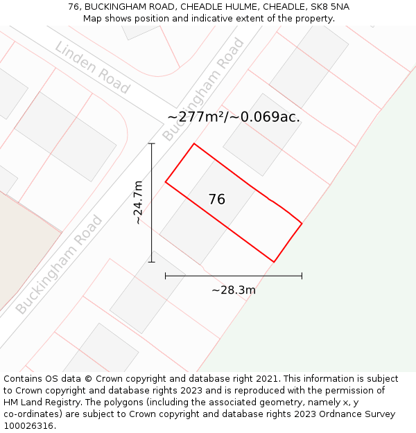 76, BUCKINGHAM ROAD, CHEADLE HULME, CHEADLE, SK8 5NA: Plot and title map