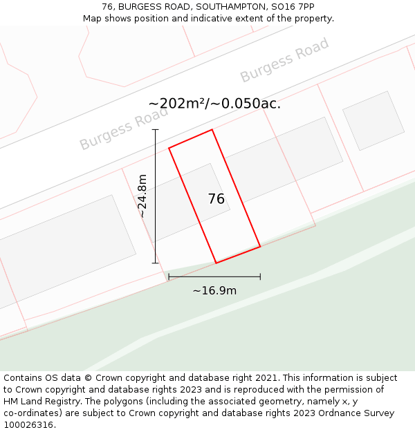 76, BURGESS ROAD, SOUTHAMPTON, SO16 7PP: Plot and title map