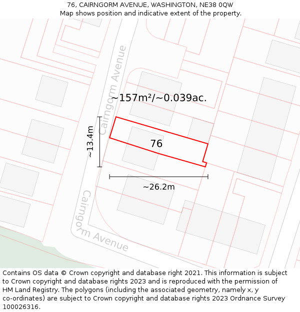 76, CAIRNGORM AVENUE, WASHINGTON, NE38 0QW: Plot and title map