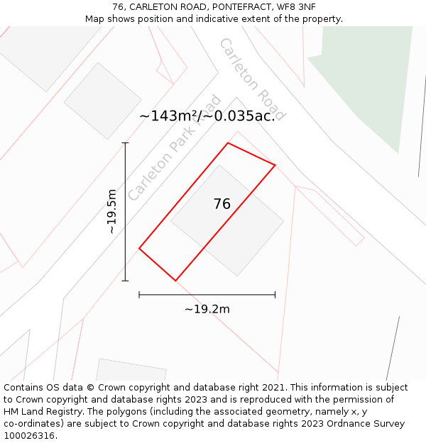 76, CARLETON ROAD, PONTEFRACT, WF8 3NF: Plot and title map