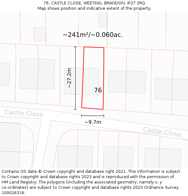 76, CASTLE CLOSE, WEETING, BRANDON, IP27 0RQ: Plot and title map