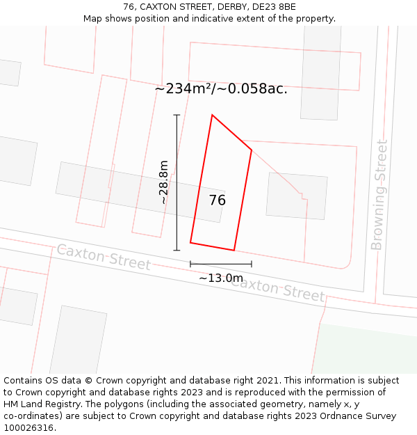 76, CAXTON STREET, DERBY, DE23 8BE: Plot and title map