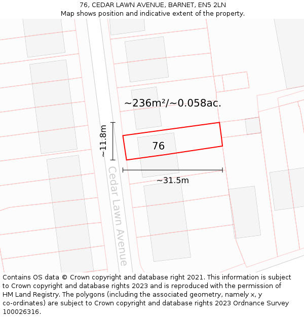 76, CEDAR LAWN AVENUE, BARNET, EN5 2LN: Plot and title map