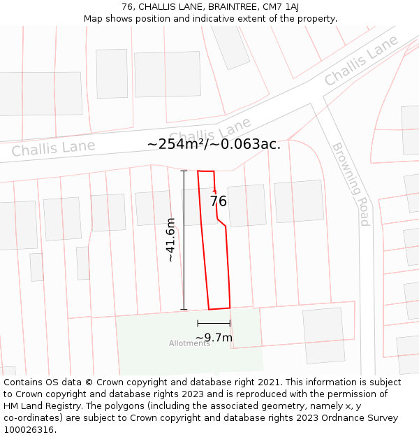 76, CHALLIS LANE, BRAINTREE, CM7 1AJ: Plot and title map