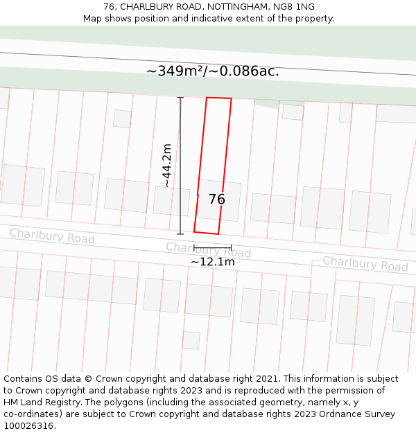 76, CHARLBURY ROAD, NOTTINGHAM, NG8 1NG: Plot and title map