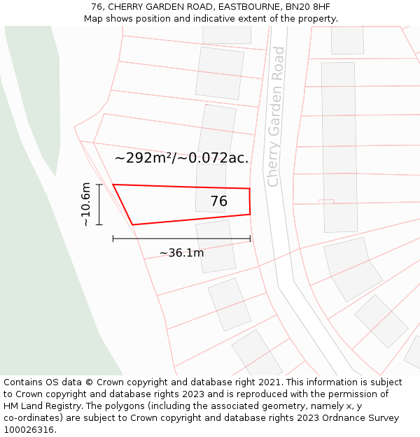 76, CHERRY GARDEN ROAD, EASTBOURNE, BN20 8HF: Plot and title map