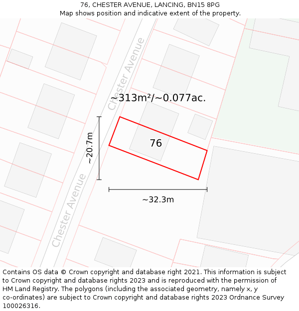 76, CHESTER AVENUE, LANCING, BN15 8PG: Plot and title map