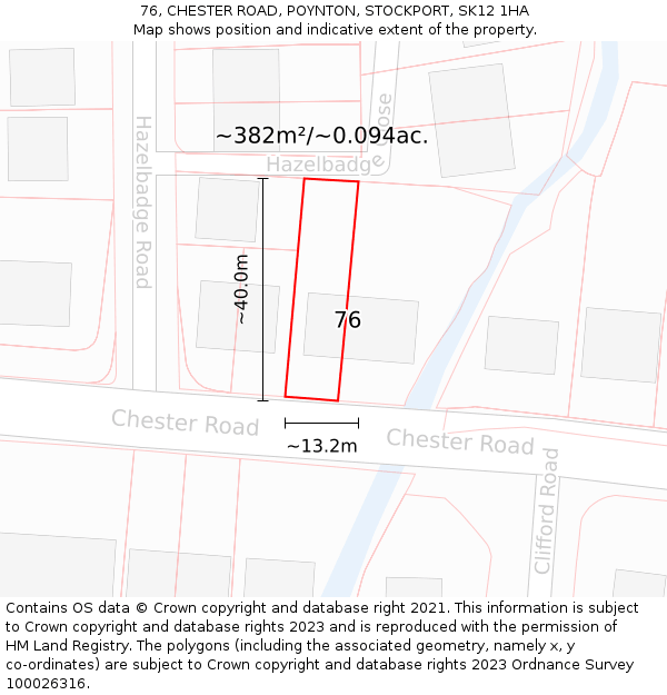 76, CHESTER ROAD, POYNTON, STOCKPORT, SK12 1HA: Plot and title map