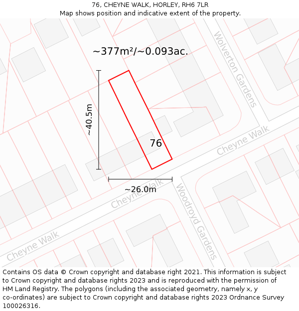 76, CHEYNE WALK, HORLEY, RH6 7LR: Plot and title map