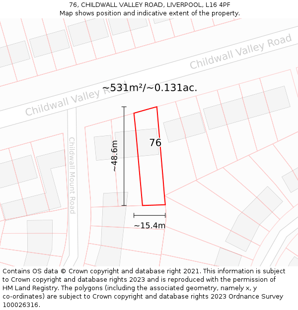 76, CHILDWALL VALLEY ROAD, LIVERPOOL, L16 4PF: Plot and title map