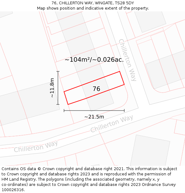 76, CHILLERTON WAY, WINGATE, TS28 5DY: Plot and title map