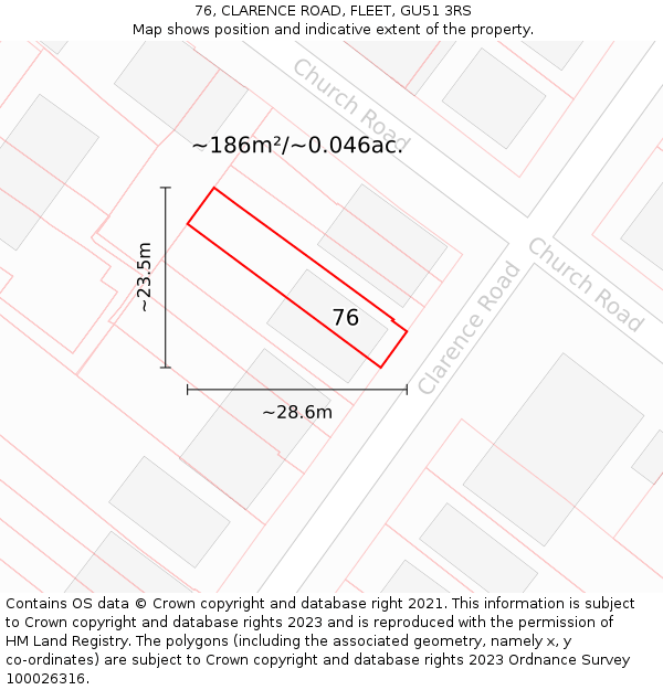 76, CLARENCE ROAD, FLEET, GU51 3RS: Plot and title map