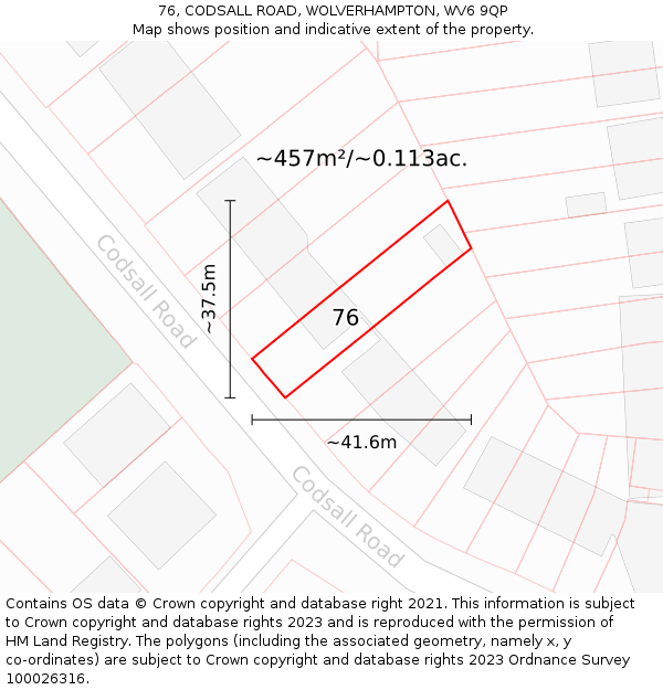 76, CODSALL ROAD, WOLVERHAMPTON, WV6 9QP: Plot and title map