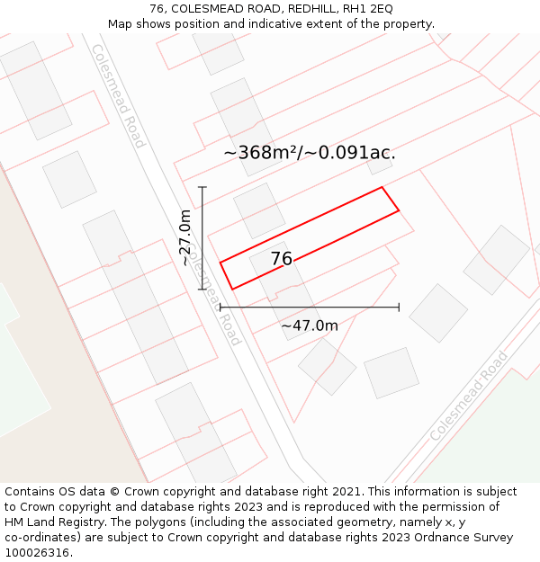 76, COLESMEAD ROAD, REDHILL, RH1 2EQ: Plot and title map