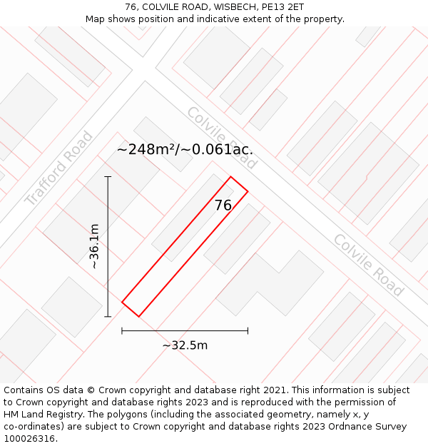 76, COLVILE ROAD, WISBECH, PE13 2ET: Plot and title map