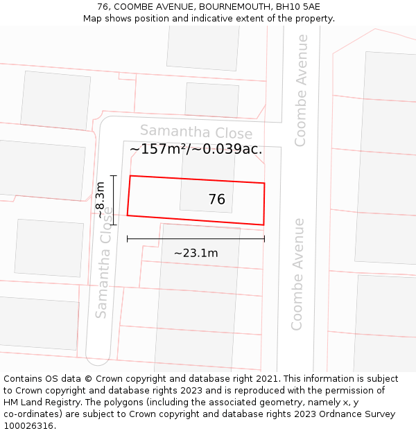 76, COOMBE AVENUE, BOURNEMOUTH, BH10 5AE: Plot and title map