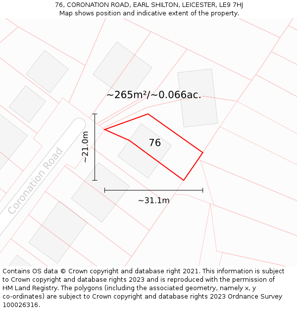 76, CORONATION ROAD, EARL SHILTON, LEICESTER, LE9 7HJ: Plot and title map