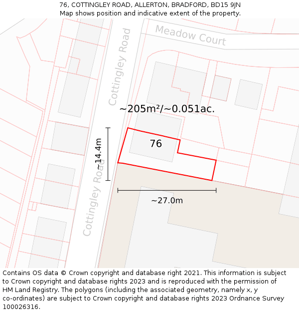 76, COTTINGLEY ROAD, ALLERTON, BRADFORD, BD15 9JN: Plot and title map