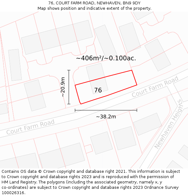 76, COURT FARM ROAD, NEWHAVEN, BN9 9DY: Plot and title map