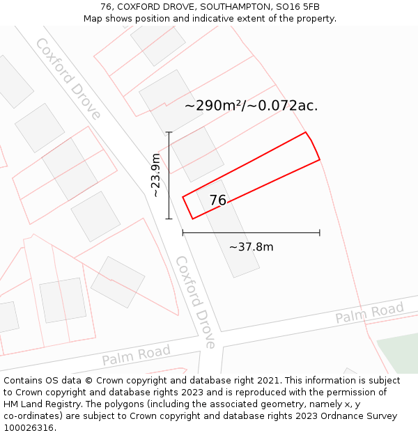 76, COXFORD DROVE, SOUTHAMPTON, SO16 5FB: Plot and title map