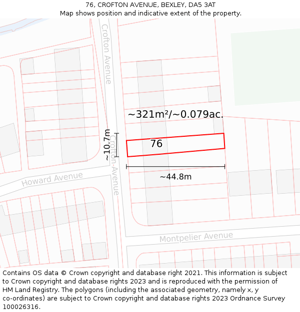 76, CROFTON AVENUE, BEXLEY, DA5 3AT: Plot and title map