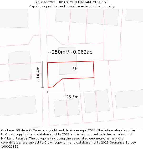 76, CROMWELL ROAD, CHELTENHAM, GL52 5DU: Plot and title map