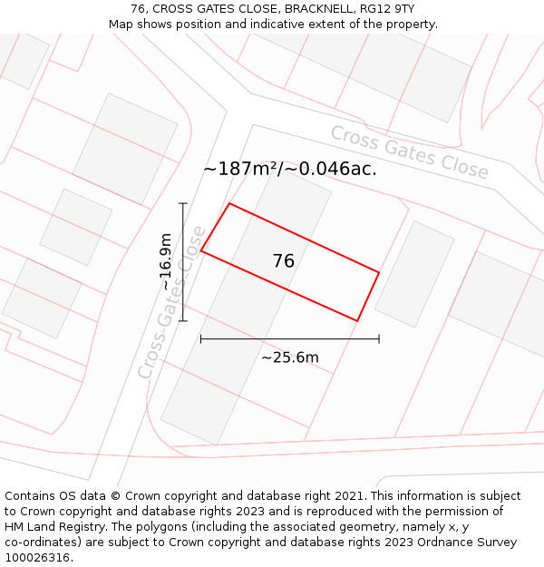 76, CROSS GATES CLOSE, BRACKNELL, RG12 9TY: Plot and title map