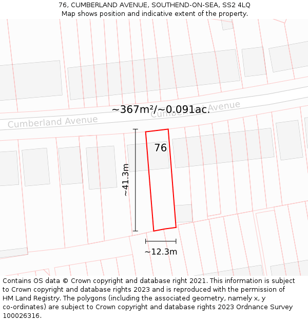 76, CUMBERLAND AVENUE, SOUTHEND-ON-SEA, SS2 4LQ: Plot and title map