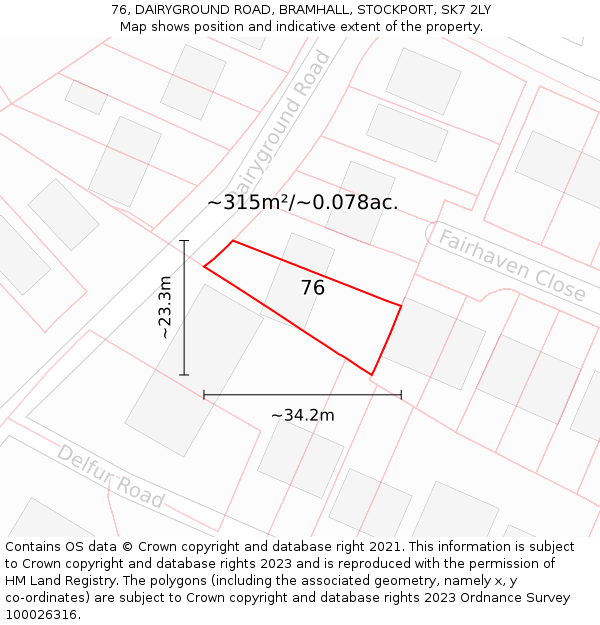 76, DAIRYGROUND ROAD, BRAMHALL, STOCKPORT, SK7 2LY: Plot and title map